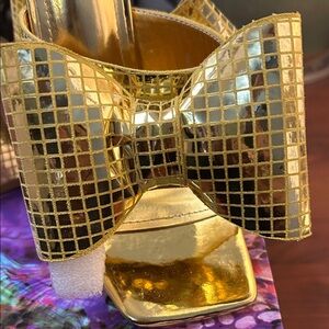 Gold Bow Heeled Sandals